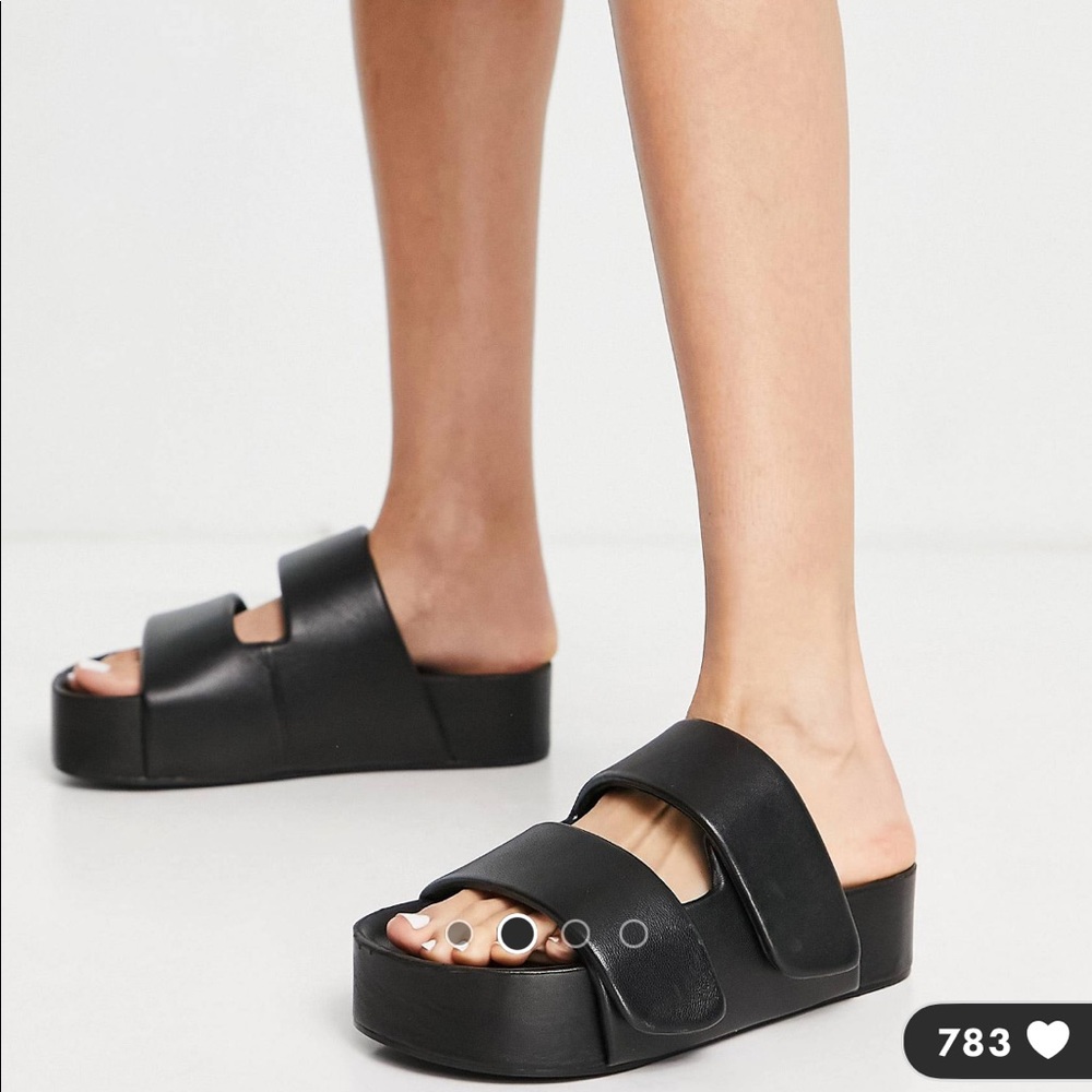 Frozen premium padded mule sandals in black with adjustable velcro straps. NWOT. - Picture 2 of 4